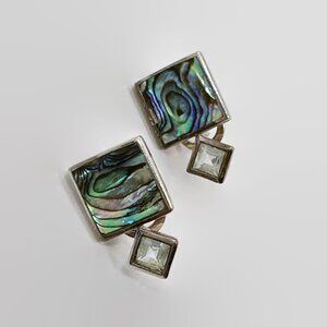 Abalone Earrings, Shell, Blue Topaz, Sterling Silver,  Latch Back, Pierced